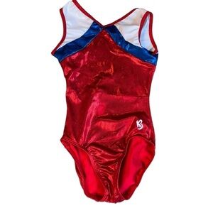 K-Bee Leotards Kids One Piece Olympic Red White Blue USA Red Girls Size 9/10
